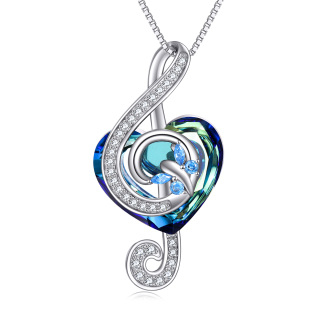 Sterling Silver Heart Crystal Music Symbol Pendant Necklace For Women Best Friends-3