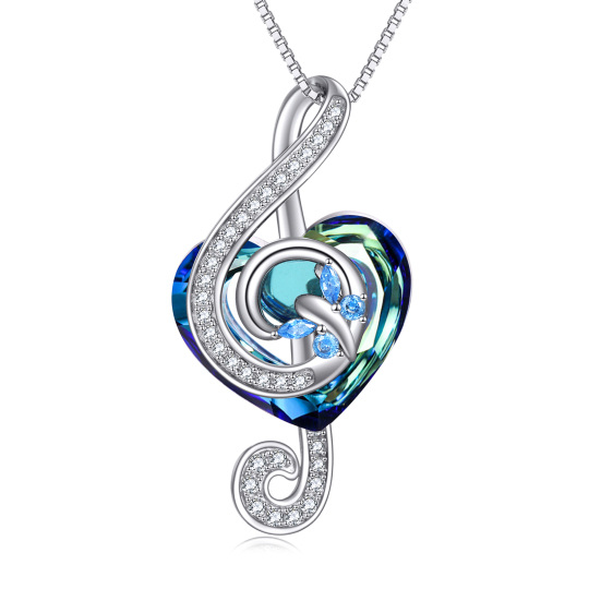 Sterling Silver Heart Crystal Music Symbol Pendant Necklace For Women Best Friends