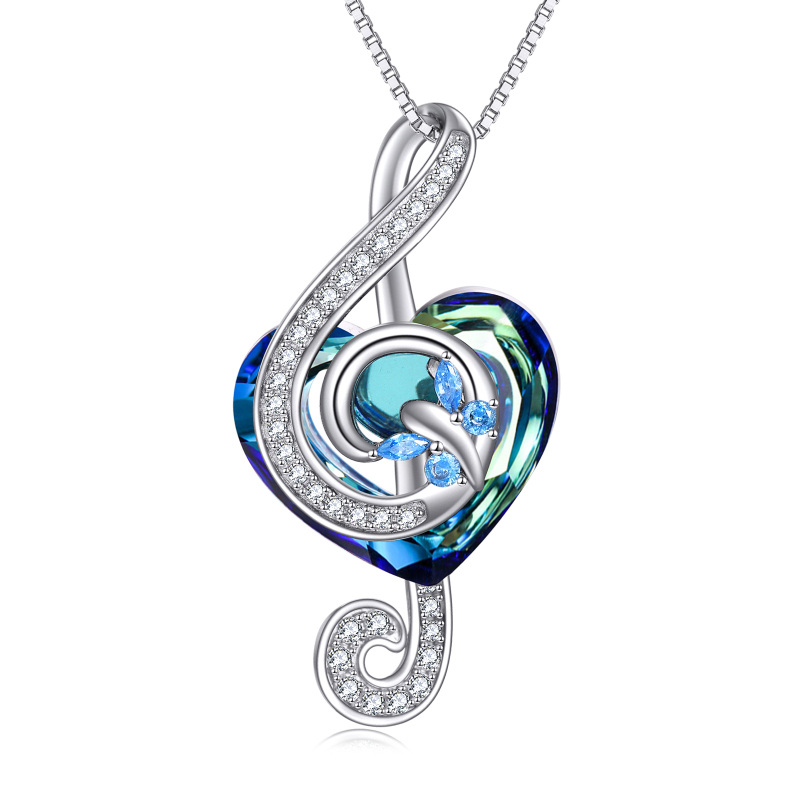 Sterling Silver Heart Crystal Music Symbol Pendant Necklace For Women Best Friends-1