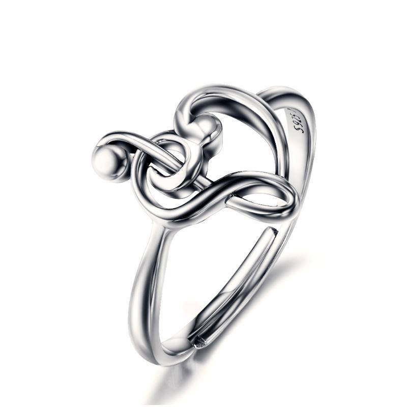 Bague ouverte en argent sterling avec symbole de cœur et de musique-1