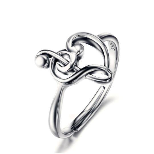 Offener Ring aus Sterlingsilber mit Herz-Musiksymbol