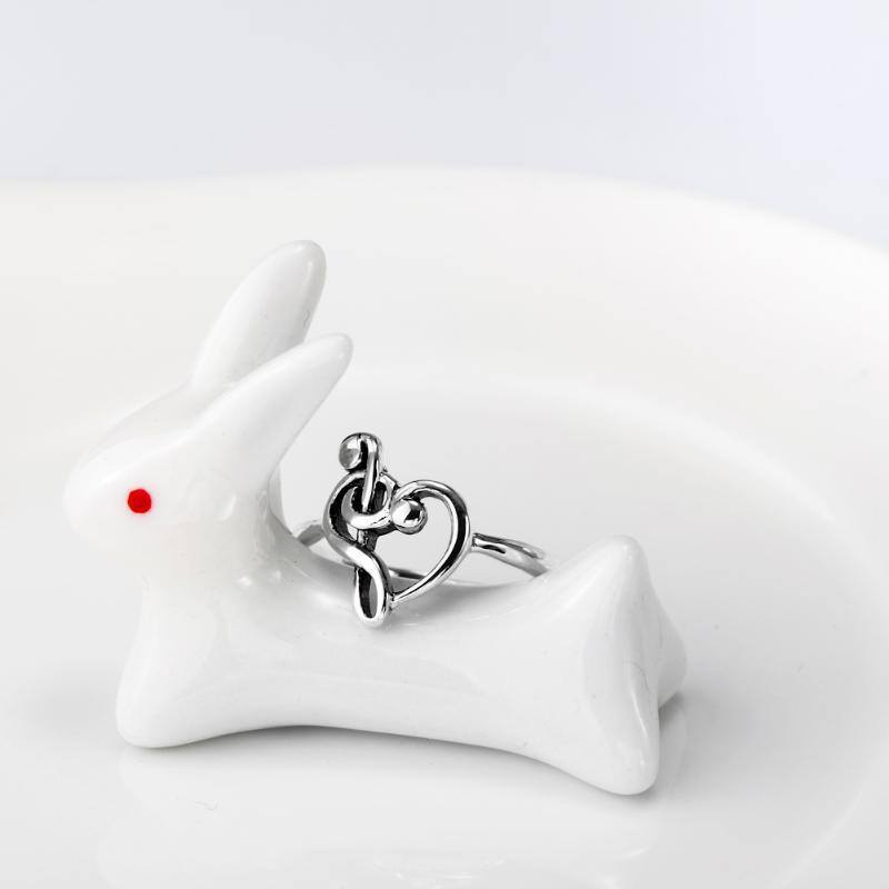 Anello aperto con simbolo musicale a forma di cuore in argento sterling-5