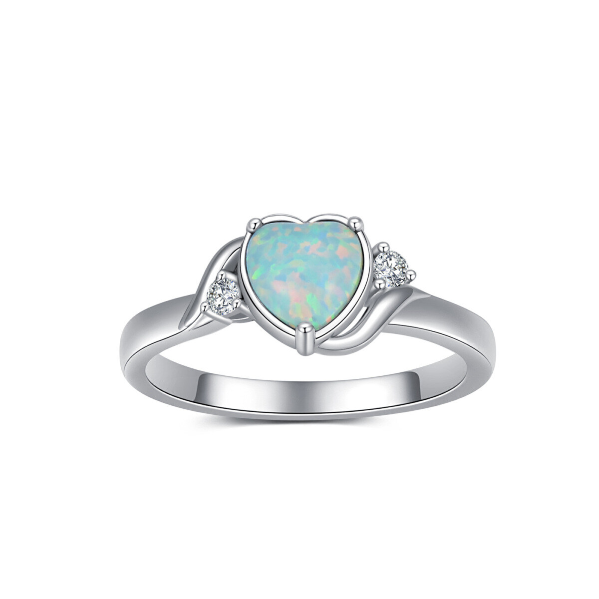 Sterling Silver Heart Opal Birthstone Ring-1