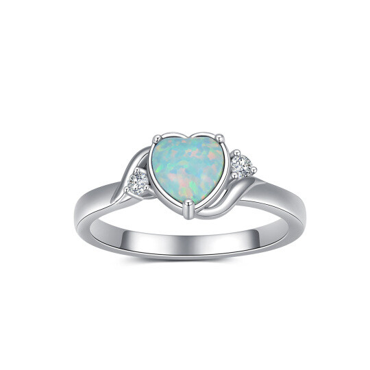 Sterling Silver Heart Opal Birthstone Ring