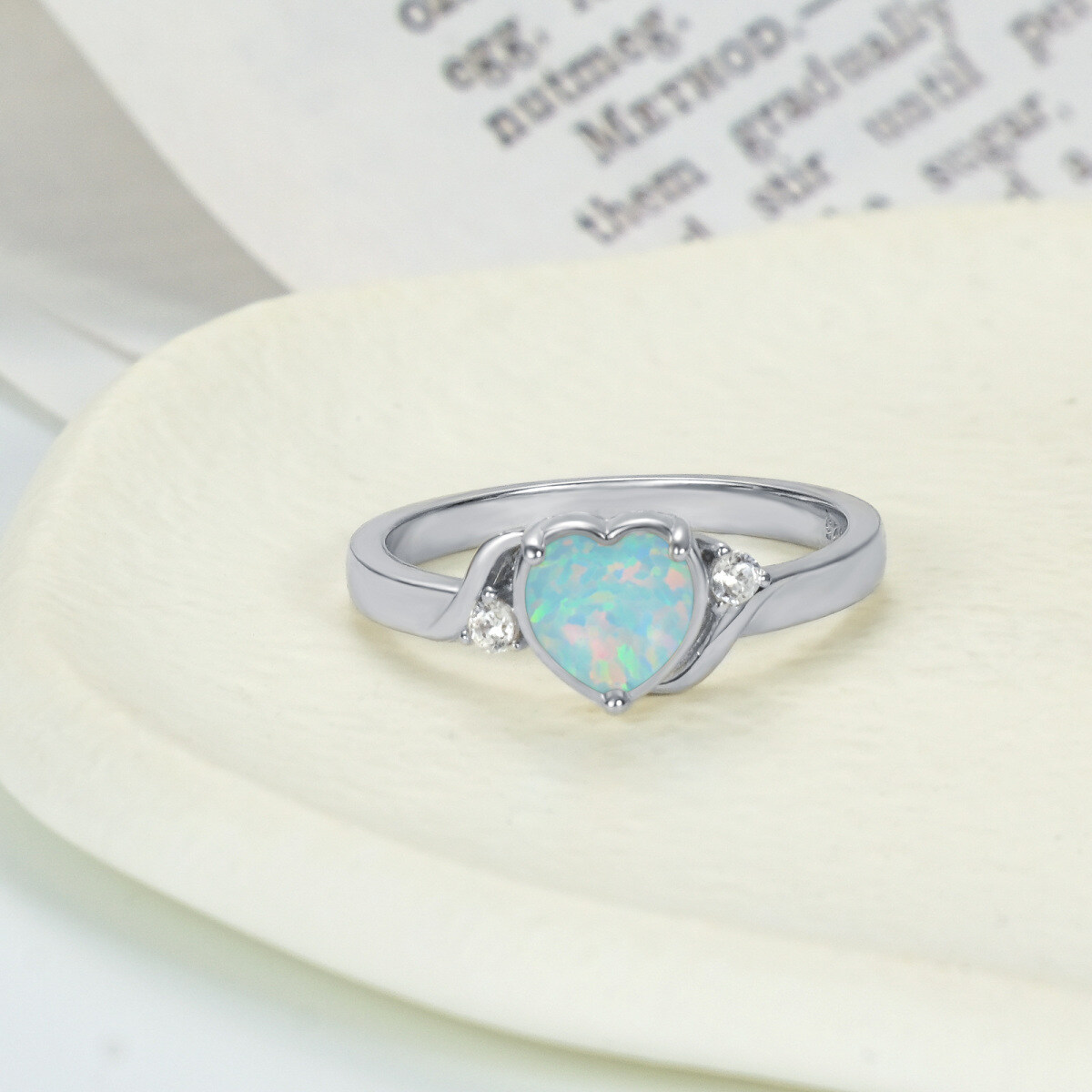 Sterling Silver Heart Opal Birthstone Ring-3