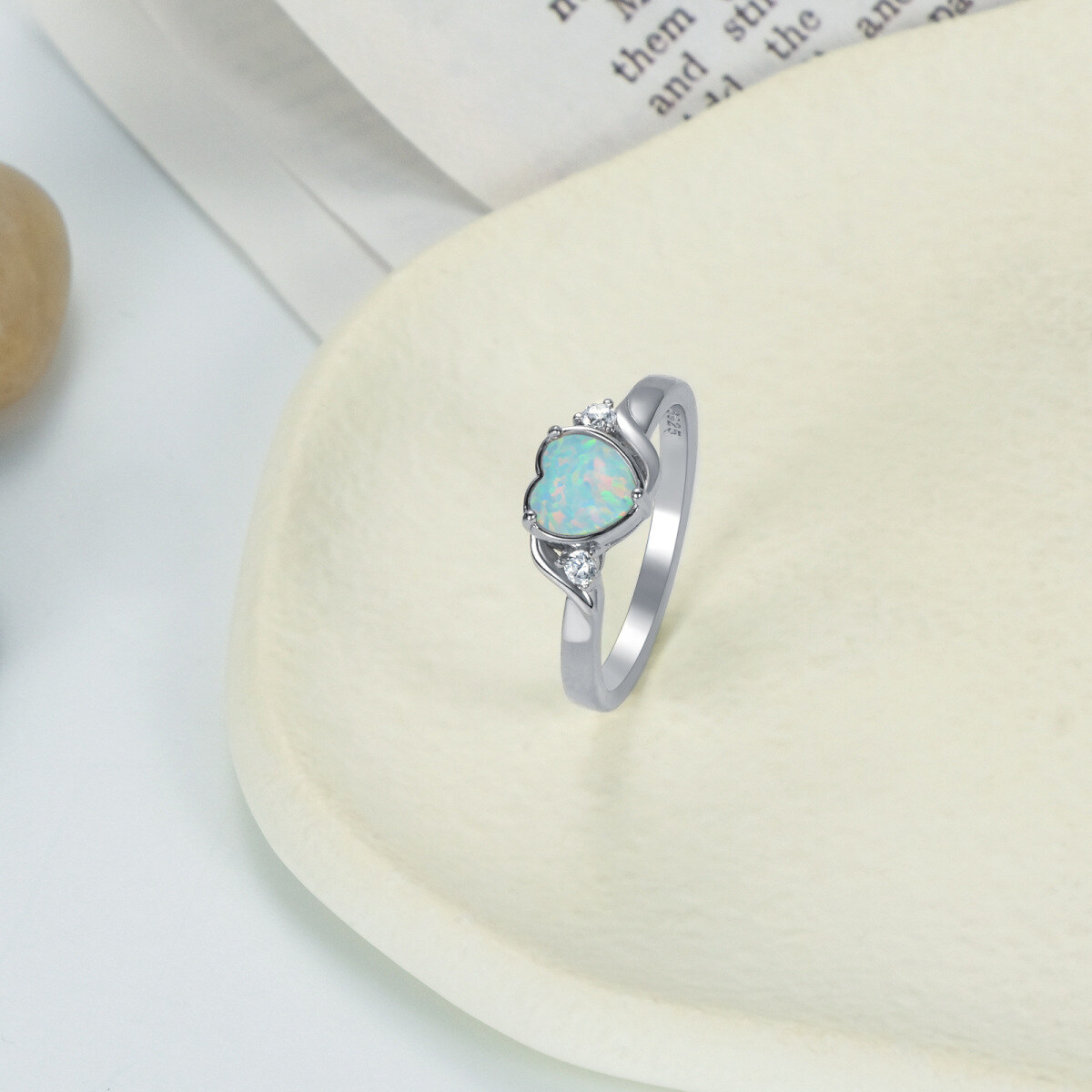 Sterling Silver Heart Opal Birthstone Ring-4