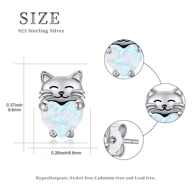 Sterling Silver Heart Opal Cat Stud Earrings for Girls Women-6