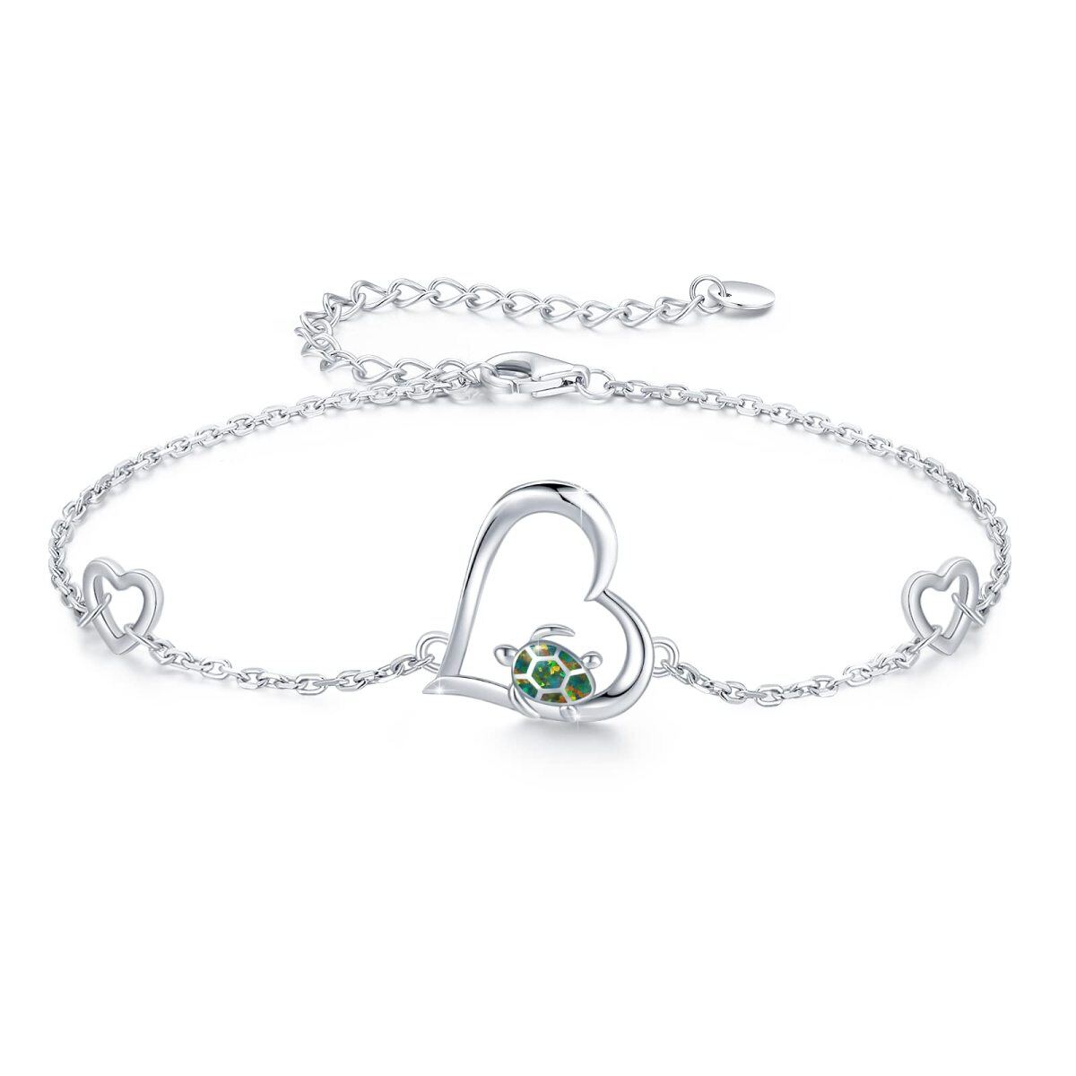 Pulsera Colgante Tortuga Marina y Ópalo Corazón Plata de Ley-1