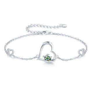 Sterling Silver Heart Opal Sea Turtle & Tortoise Charm Bracelet-29