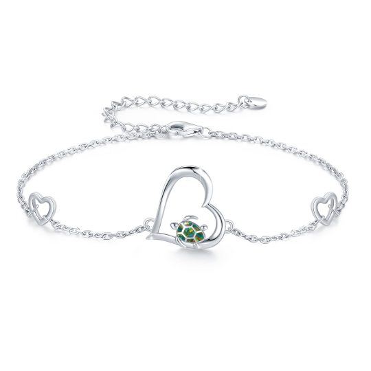 Bracciale con ciondolo tartaruga e tartaruga in argento sterling con cuore opale