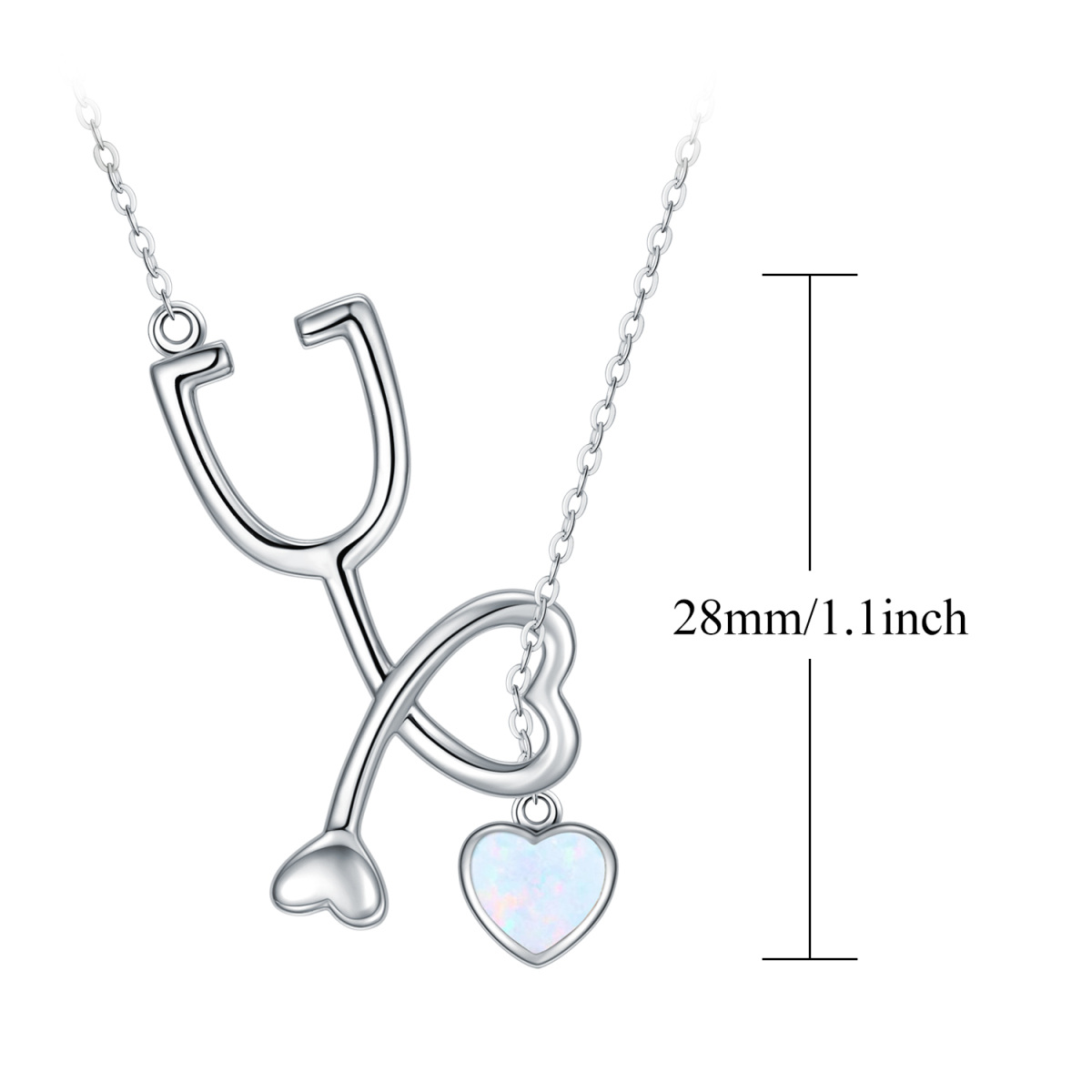 Sterling Silver Heart Opal Stethoscope Pendant Necklace For Women-4