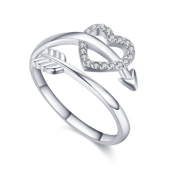 Bague ouverte cœur en argent sterling et zircone cubique