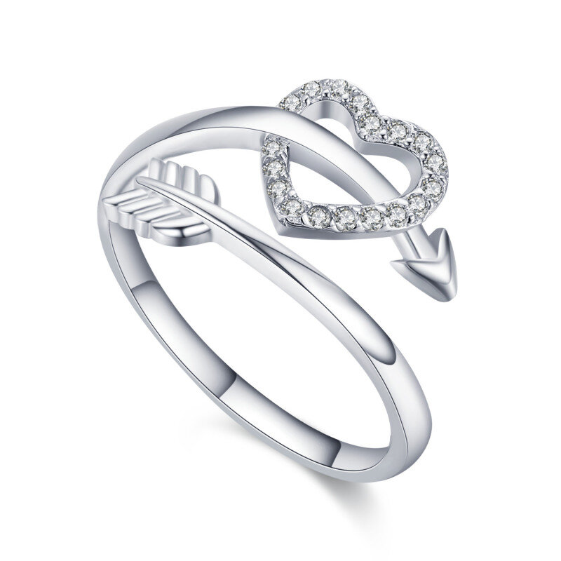 Sterling Silver Cubic Zirconia Heart Open Ring-20
