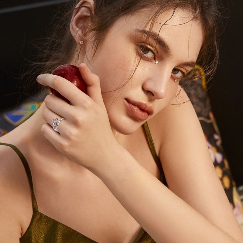 خاتم مفتوح على شكل قلب من الفضة الإسترلينية مرصع بالزركونيا المكعبة-3