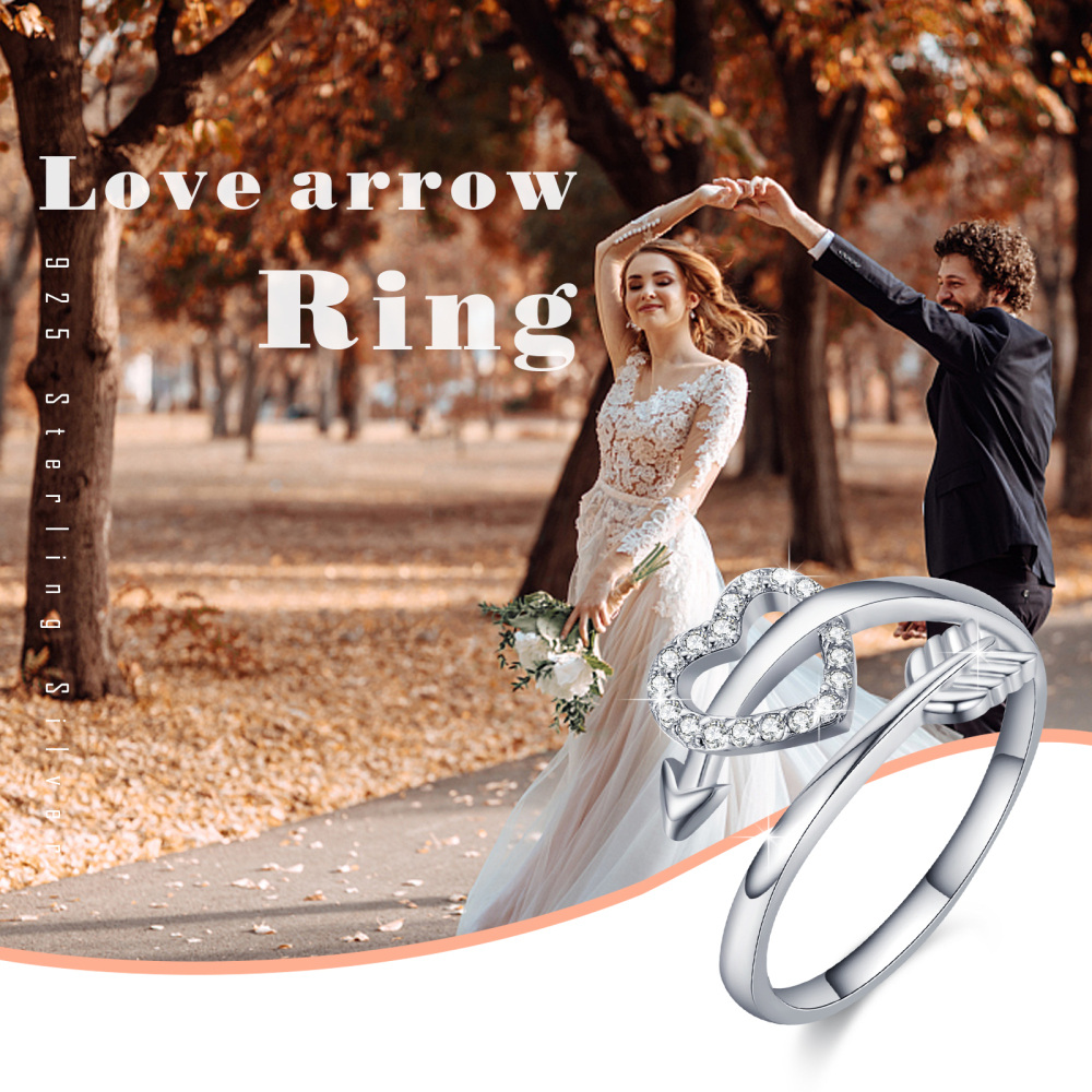 Sterling Silver Cubic Zirconia Heart Open Ring-4