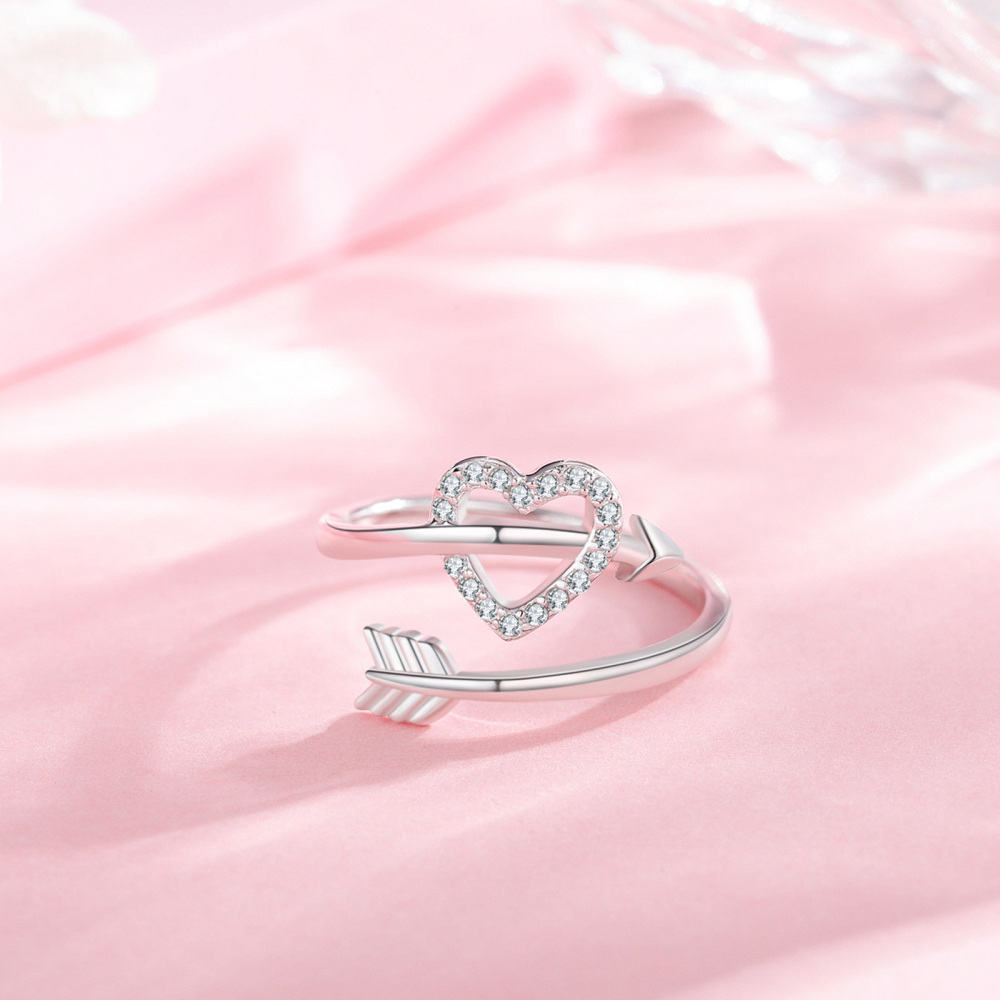 Sterling Silver Cubic Zirconia Heart Open Ring-5