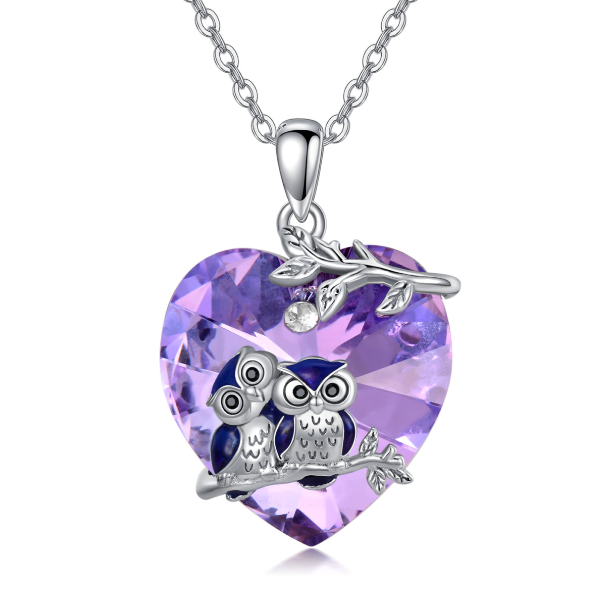 Collar de plata de ley corazón de cristal búho colgante para las mujeres mejores amigos-1