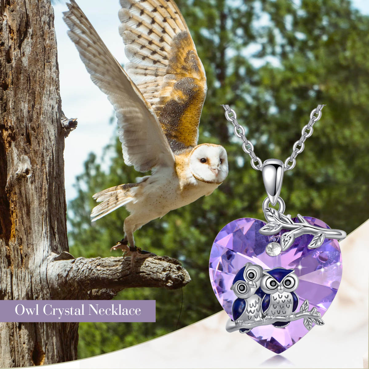 Sterling Silver Heart Crystal Owl Pendant Necklace For Women Best Friends-4