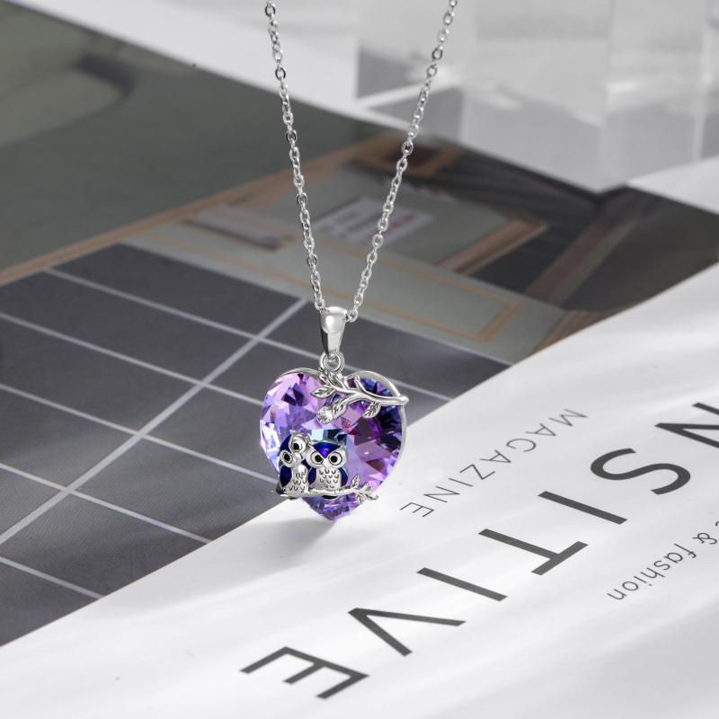 Colar de prata esterlina com pingente de coruja e coração para mulheres Melhores amigas-5