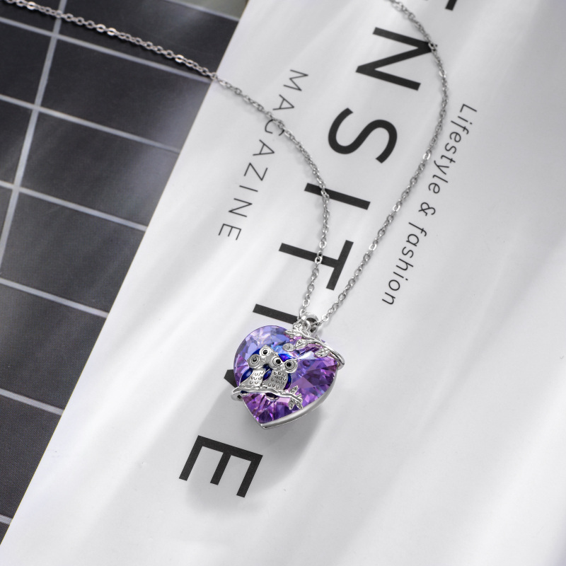 Colar de prata esterlina com pingente de coruja e coração para mulheres Melhores amigas-6