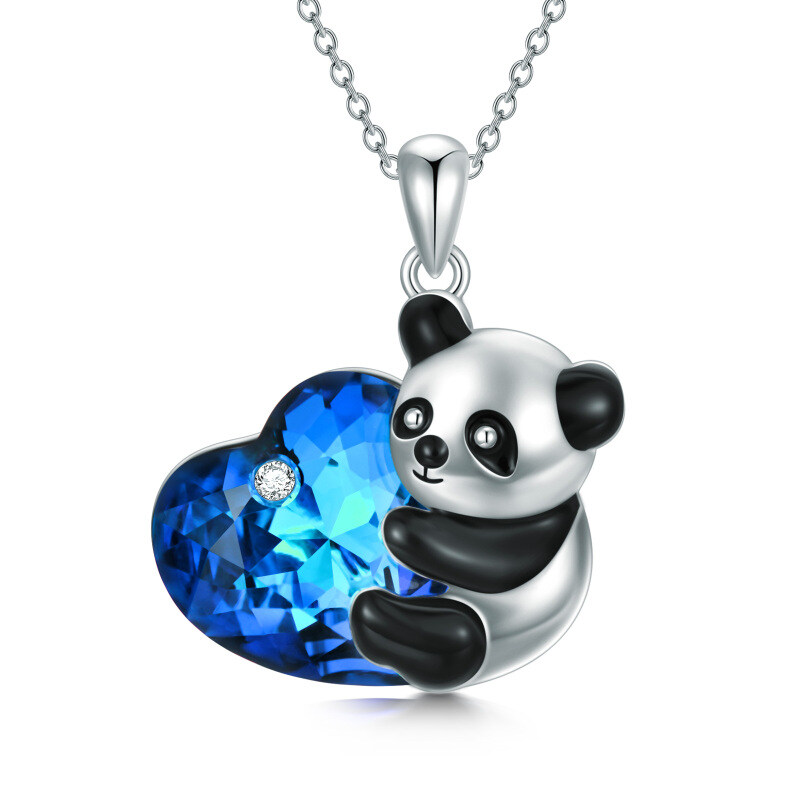 Sterling Silver Heart Panda Crystal Pendant Necklace-10