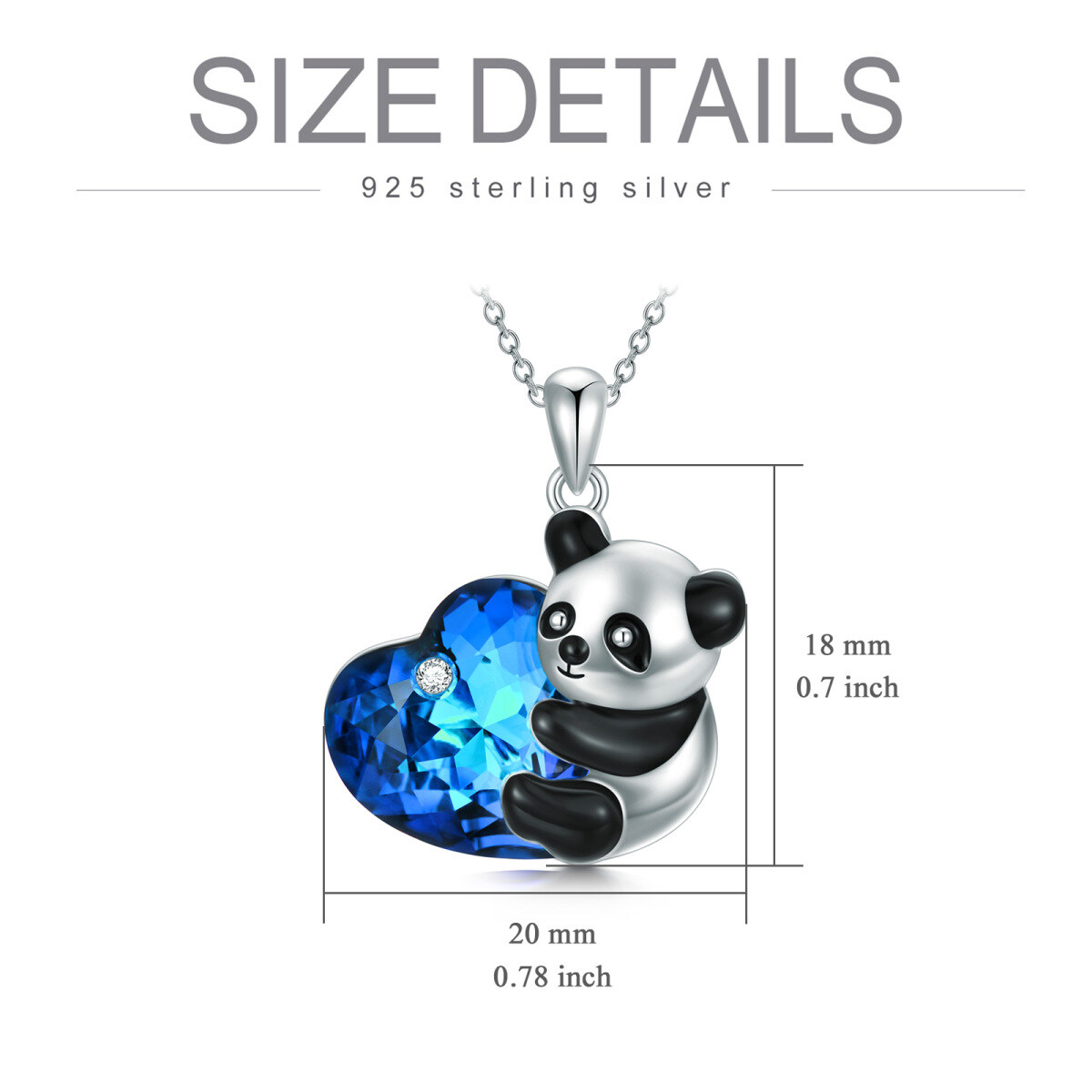 Sterling zilveren hart panda kristal hanger ketting-5