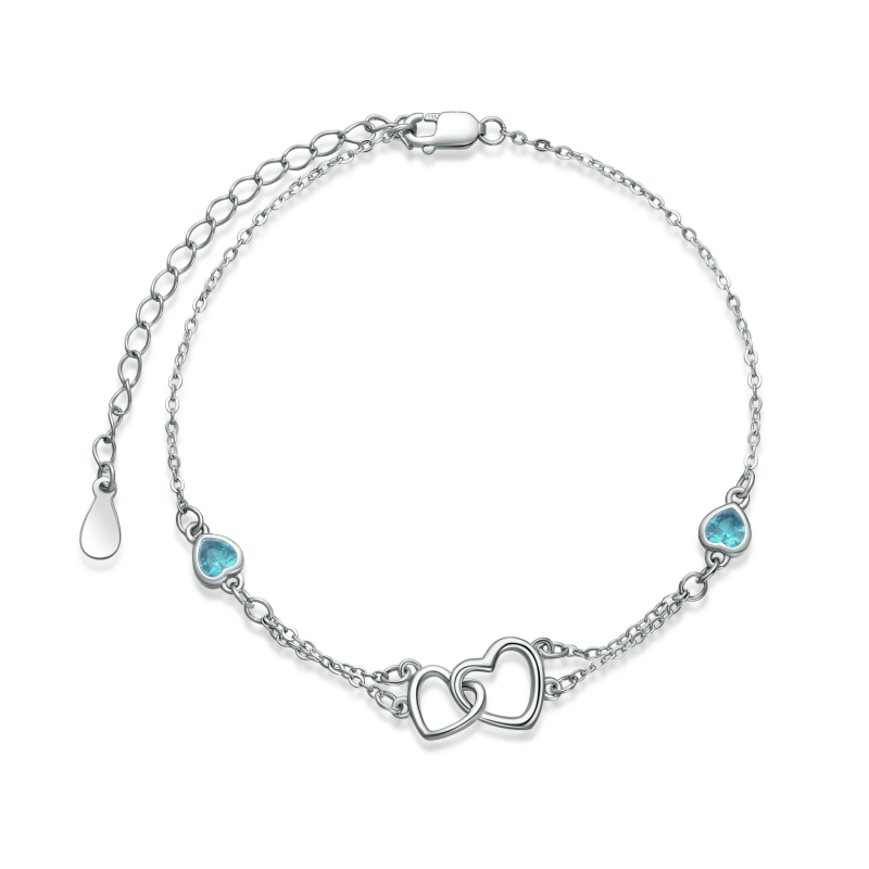 Sterling Zilveren Cubic Zirconia Hart Met Hart Hanger Armband-15