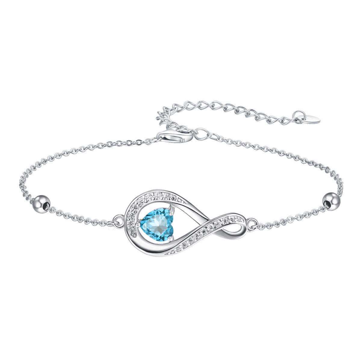 Pulsera de plata de ley con colgante de corazón de circonita cúbica-1