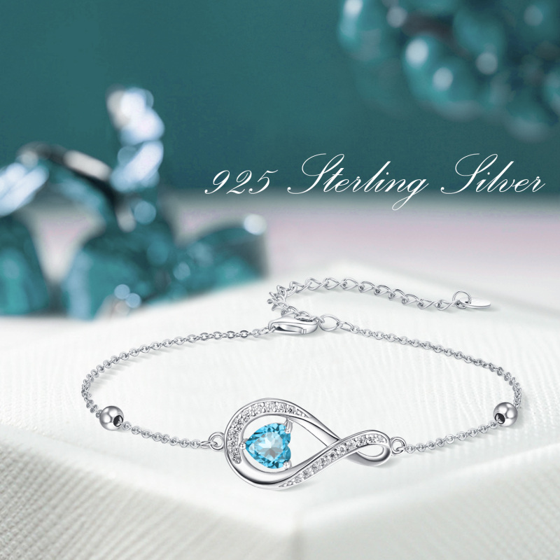 Sterling Silver Cubic Zirconia Heart Charm Bracelet-4