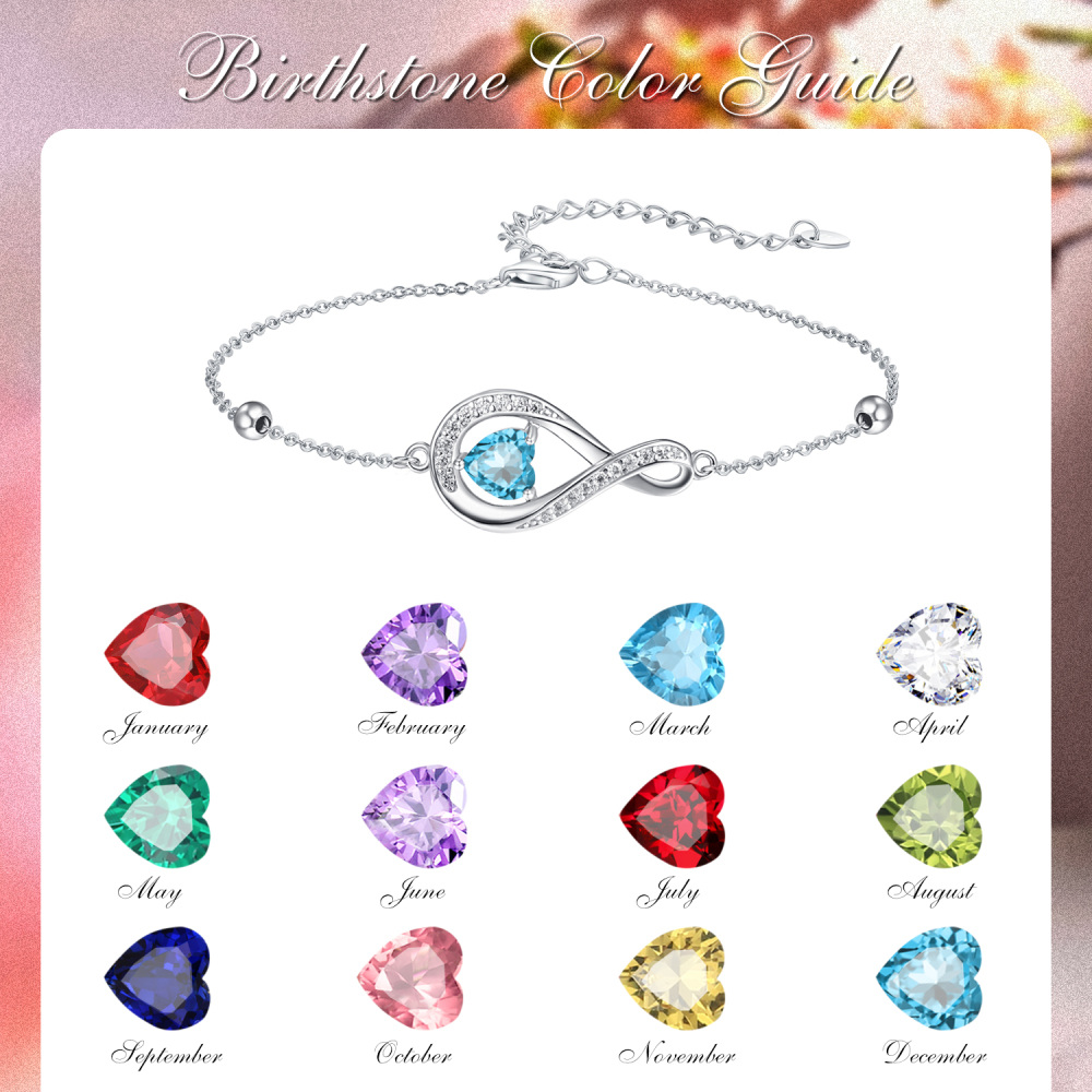 Sterling Silver Cubic Zirconia Heart Charm Bracelet-5