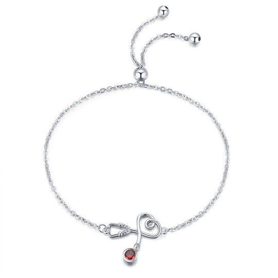 Sterling Silver Cubic Zirconia Heart Charm Bracelet