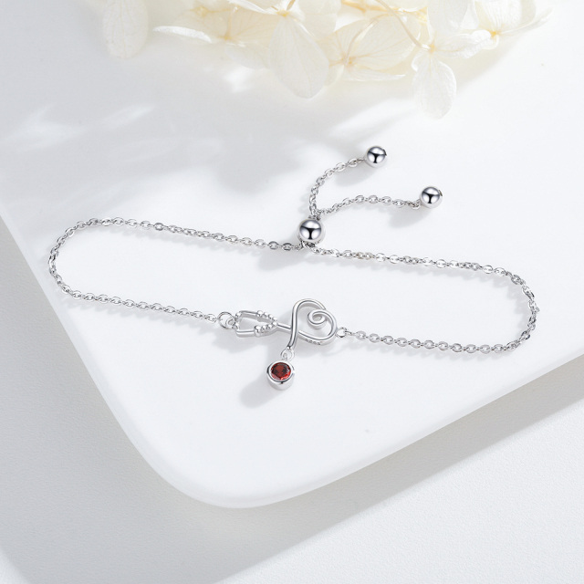 Sterling Silver Cubic Zirconia Heart Pendant Bracelet-3