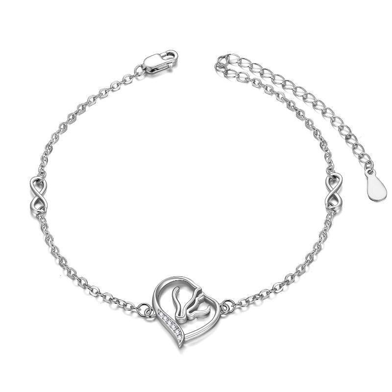 Sterling Silber Cubic Zirkonia Herz-Anhänger-Armband-1