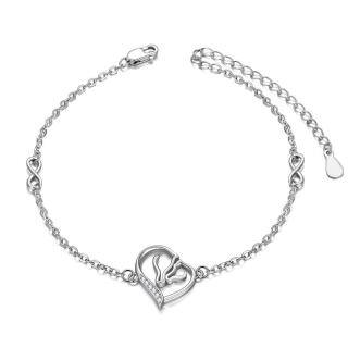 Sterling Silver Cubic Zirconia Heart Charm Bracelet-53