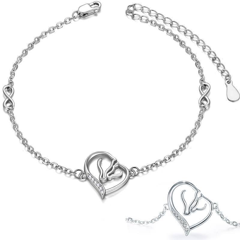 Sterling Silver Cubic Zirconia Heart Charm Bracelet-3