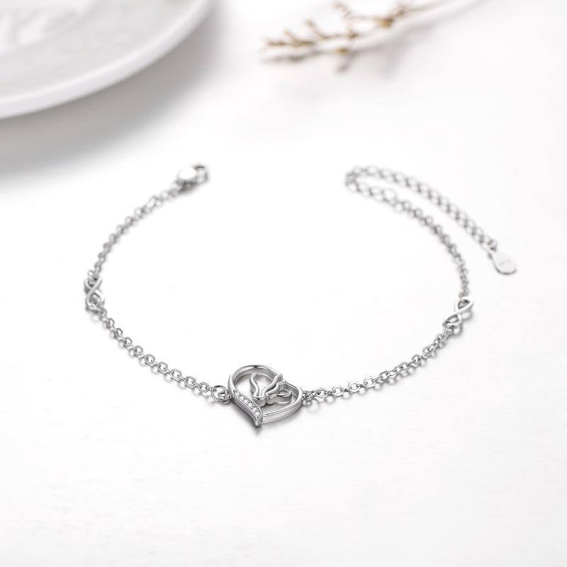 Sterling Silver Cubic Zirconia Heart Charm Bracelet-4
