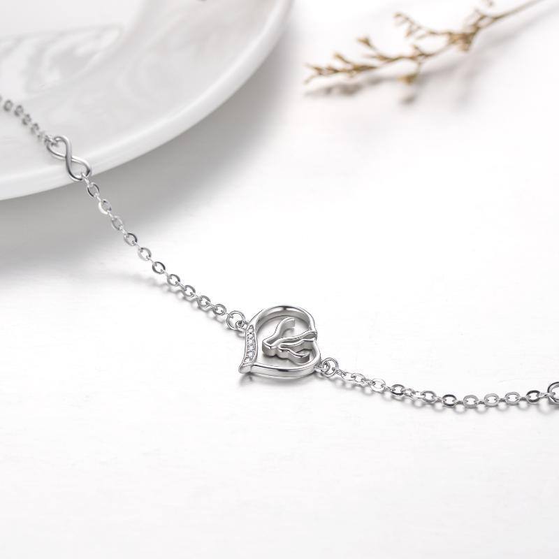 Sterling Silver Cubic Zirconia Heart Charm Bracelet-5