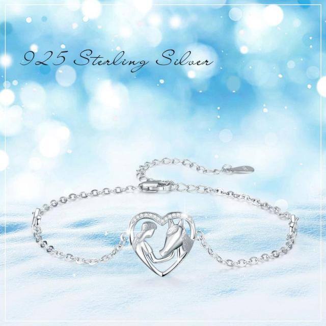 Sterling Silver Cubic Zirconia Heart Pendant Bracelet-6