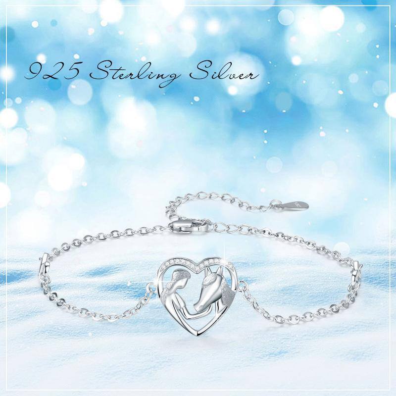 Sterling Silver Cubic Zirconia Heart Charm Bracelet-6