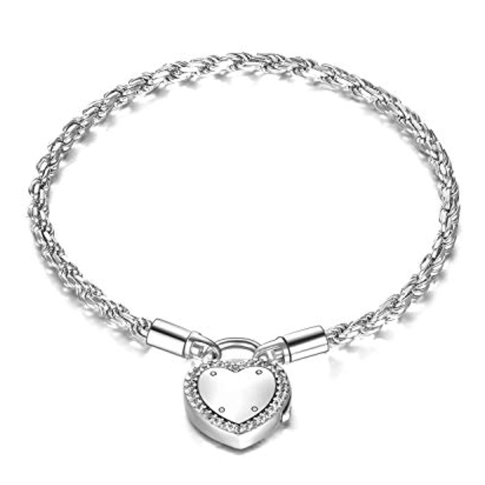 Sterling Silver Heart Pendant Bracelet with Rope Chain-1