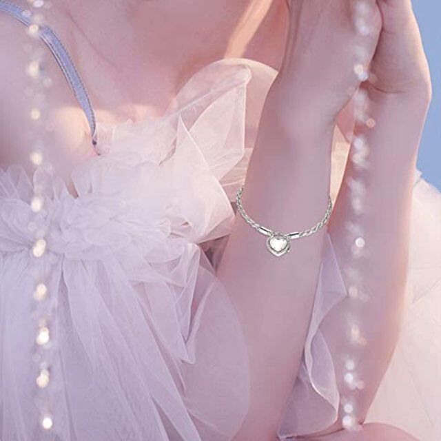 Pulsera de plata de ley con colgante de corazón y cadena de cuerda-2