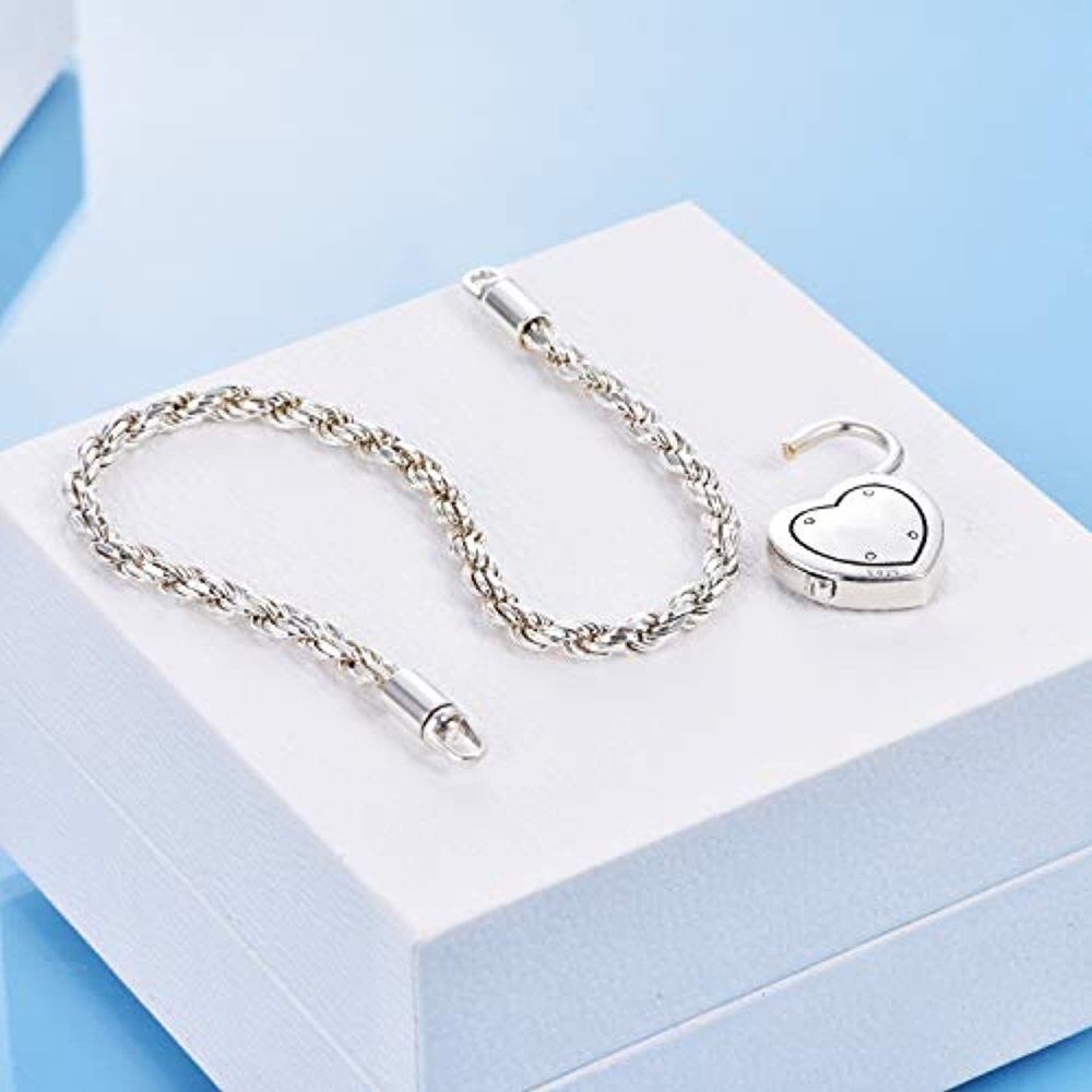 Sterling Silver Heart Charm Bracelet with Rope Chain-3