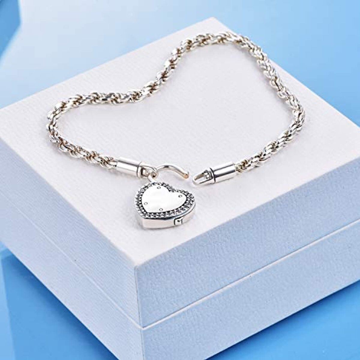 Pulsera de plata de ley con colgante de corazón y cadena de cuerda-4