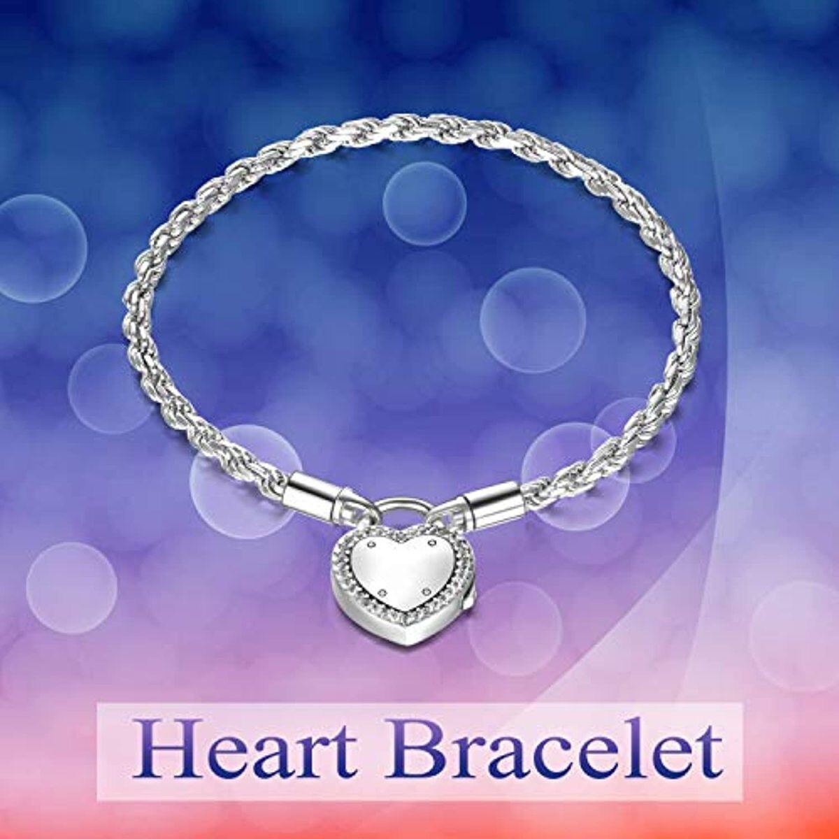 Sterling Silber Herz-Anhänger Armband mit Seilkette-5