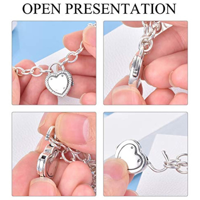 Pulsera de plata de ley con colgante de corazón y cadena de cuerda-7