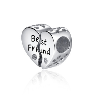 Sterling Silver Cubic Zirconia Heart Pendant Charms with Engraved Word-17