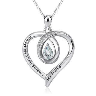 Sterling Silver Cubic Zirconia Heart Pendant Necklace with Box Chain-2