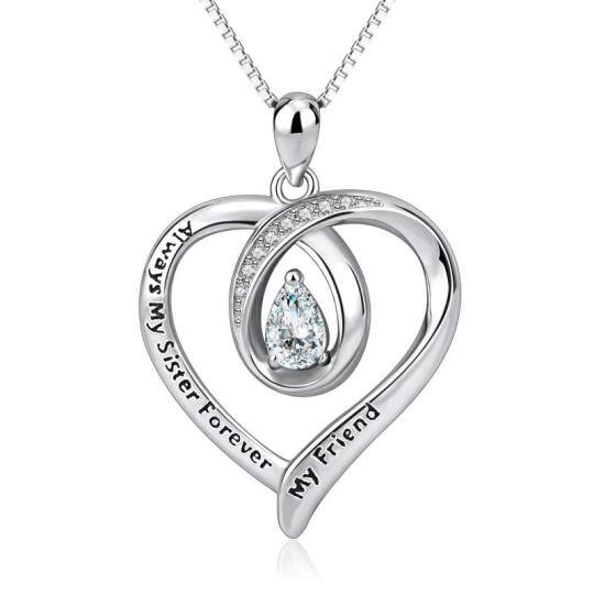 Collana con ciondolo a cuore in argento sterling con zirconia cubica e catena a cassetta