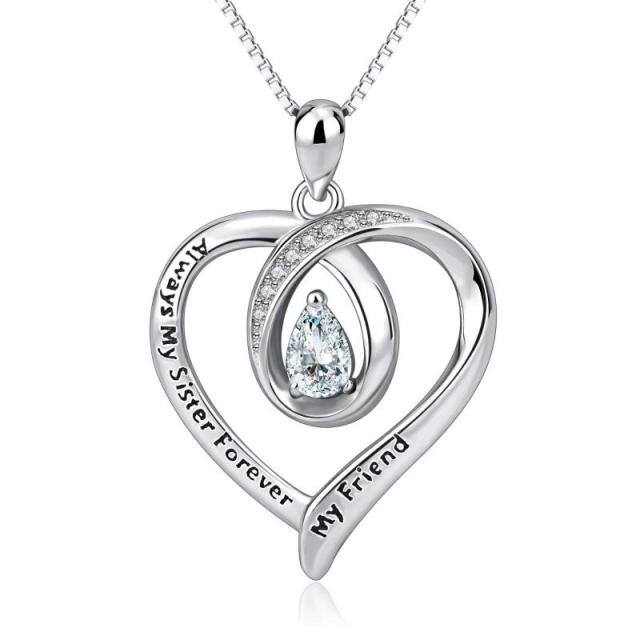 Sterling Silver Cubic Zirconia Heart Pendant Necklace with Box Chain-4