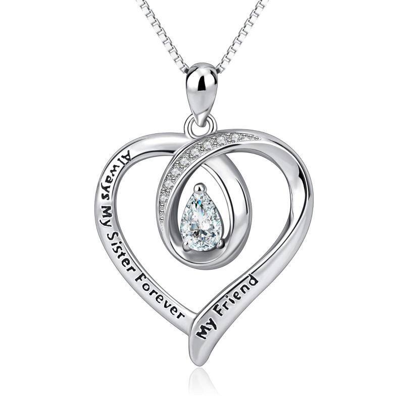 Sterling Silver Cubic Zirconia Heart Pendant Necklace with Box Chain-13